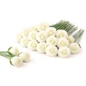 White Artificial Roses Pack 25 Foam Bloom Stemless Bridal Bouquet Corsage Bouton